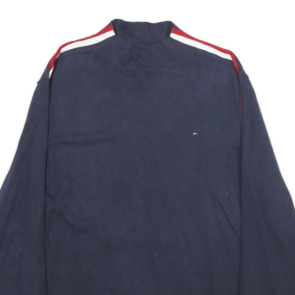 TOMMY HILFIGER Womens Navy Blue Cotton Blend Plain Roll Neck Jumper 2XL Stripe