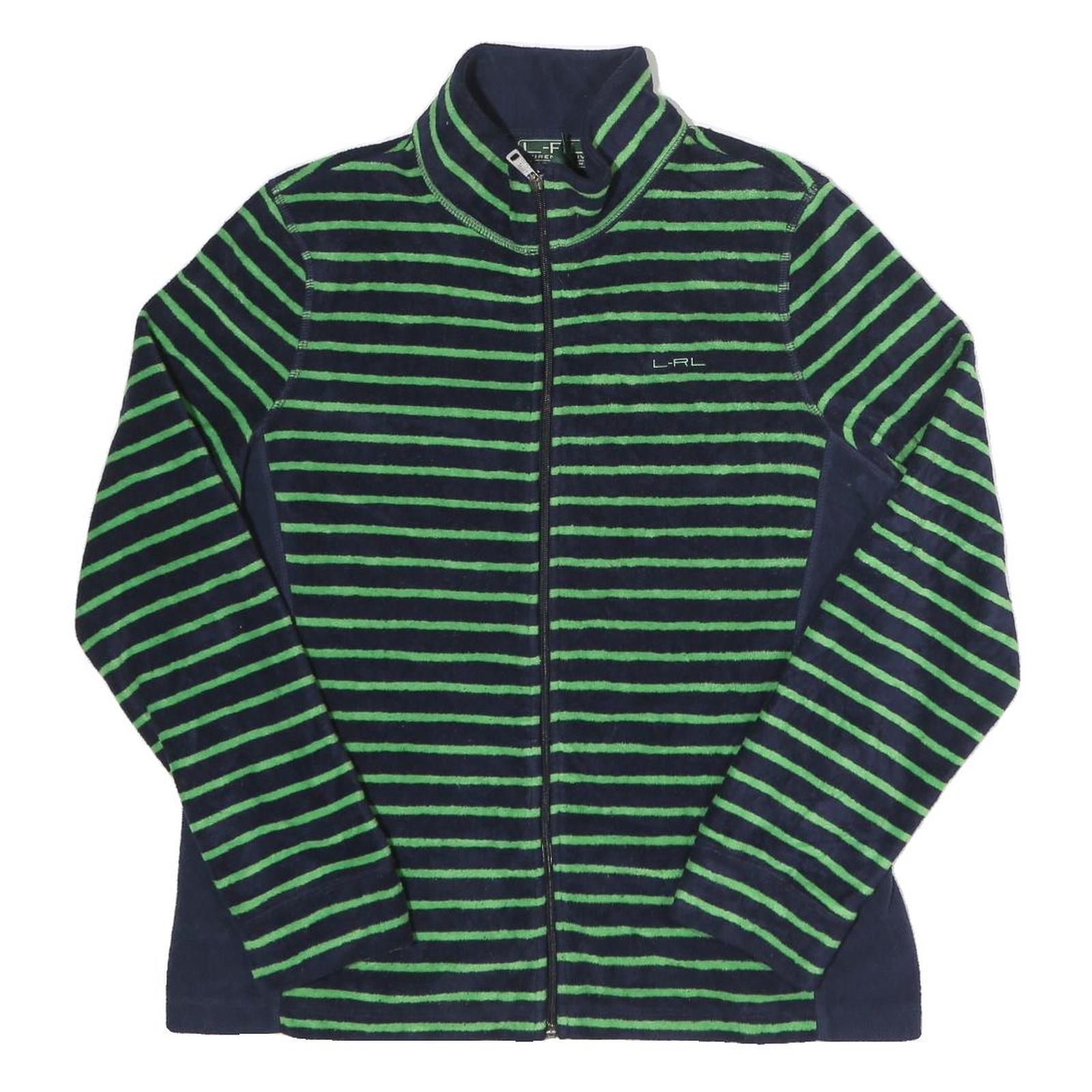 LAUREN RALPH LAUREN Womens Navy Blue & Green Striped Zip Jacket L Polyester