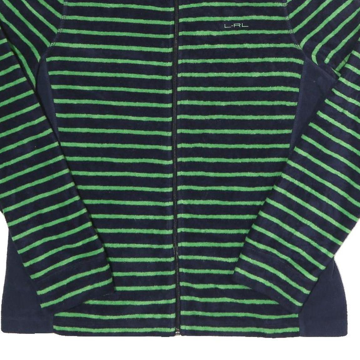 LAUREN RALPH LAUREN Womens Navy Blue & Green Striped Zip Jacket L Polyester