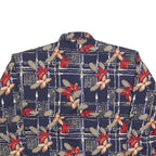 Womens Navy Blue Floral Check Print Zip Jacket L Polyester Blend Casual