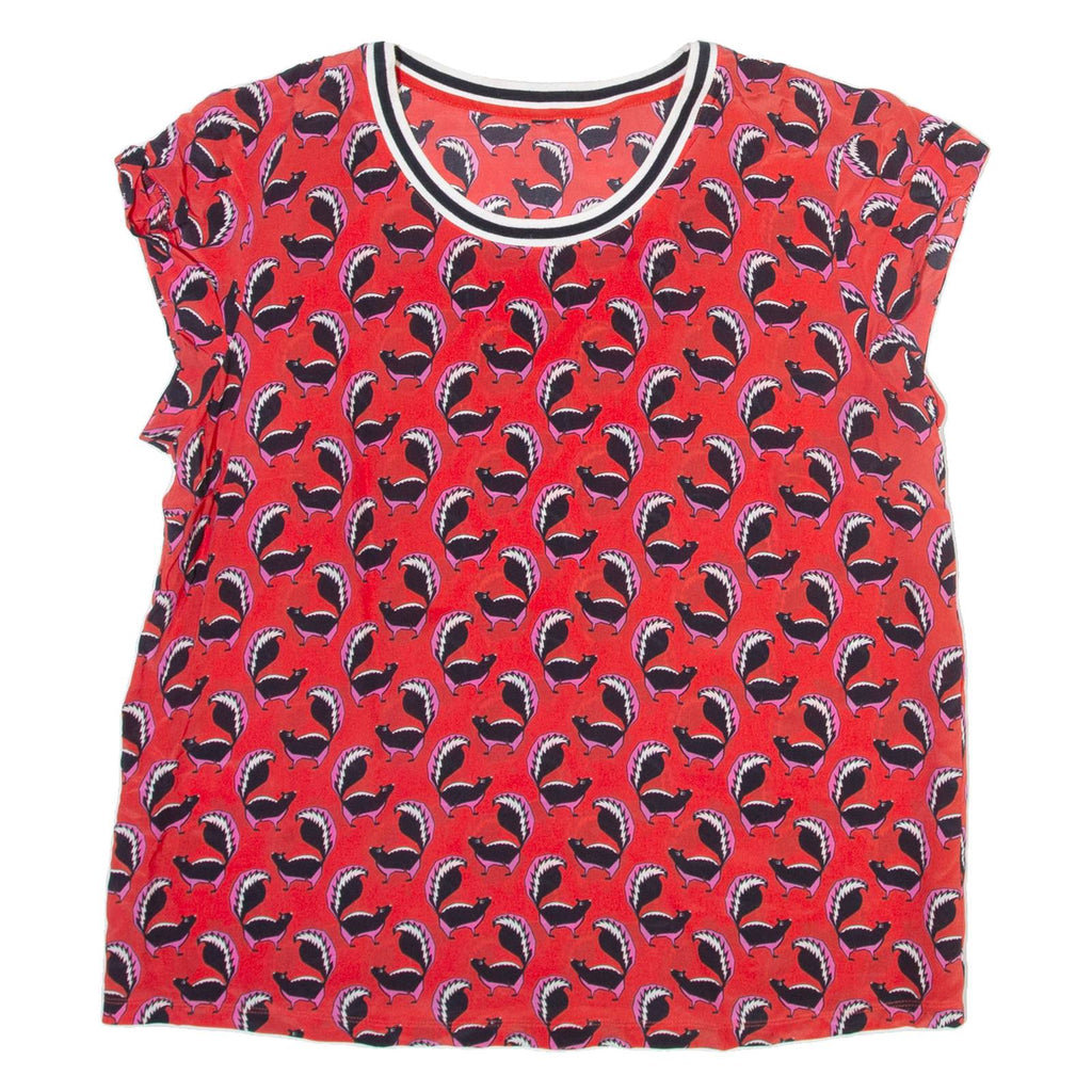 Sheer Womens Printed Blouse Red Sleeveless Viscose Crazy Pattern S
