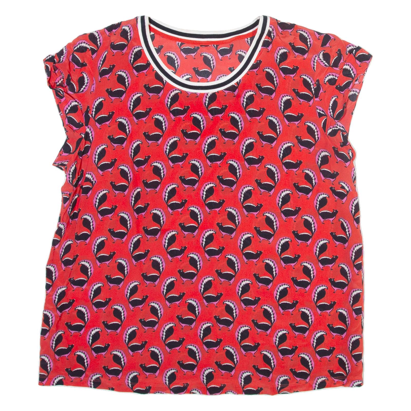 Sheer Womens Printed Blouse Red Sleeveless Viscose Crazy Pattern S