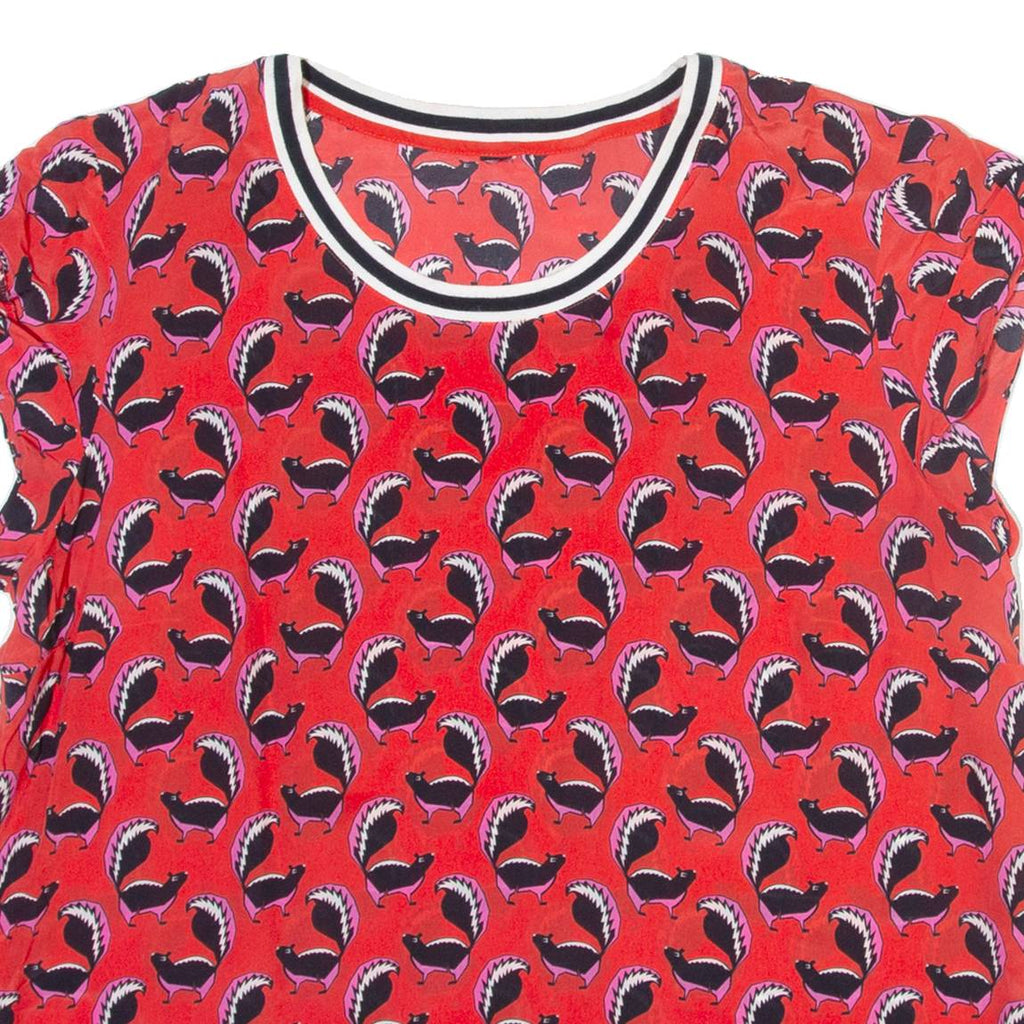 Sheer Womens Printed Blouse Red Sleeveless Viscose Crazy Pattern S