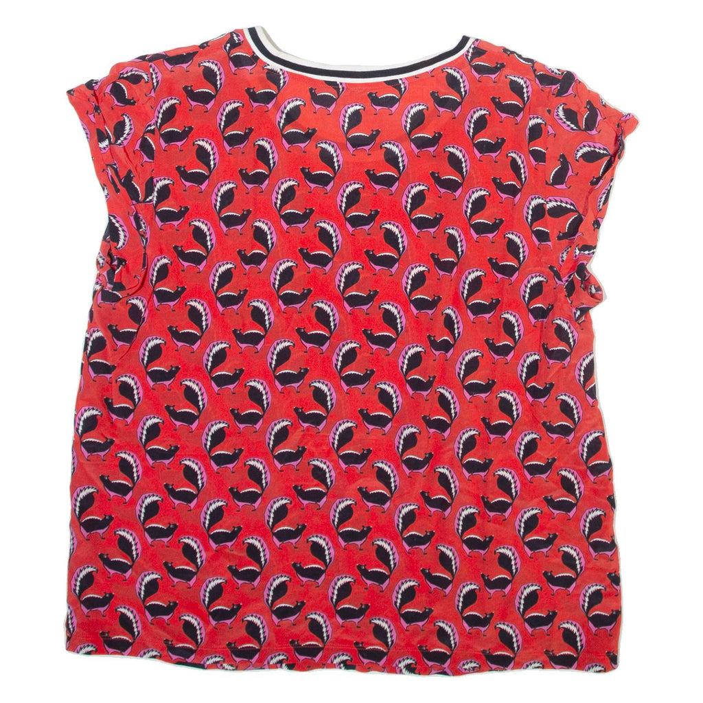 Sheer Womens Printed Blouse Red Sleeveless Viscose Crazy Pattern S