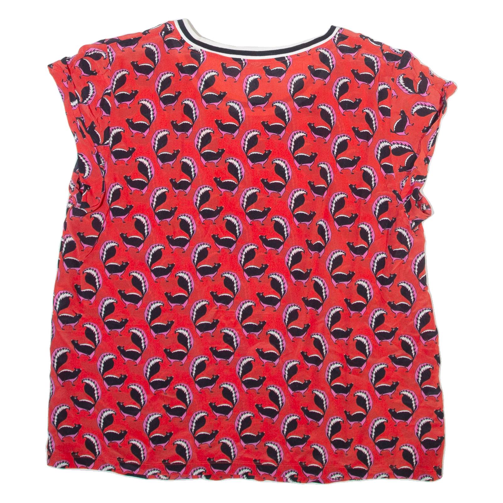 Sheer Womens Printed Blouse Red Sleeveless Viscose Crazy Pattern S