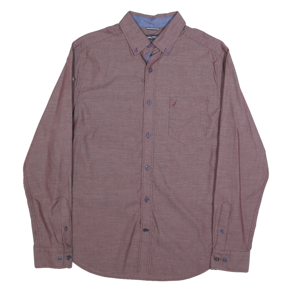 NAUTICA Mens Maroon Plain Shirt M Cotton Long Sleeve Button Down Relaxed Fit