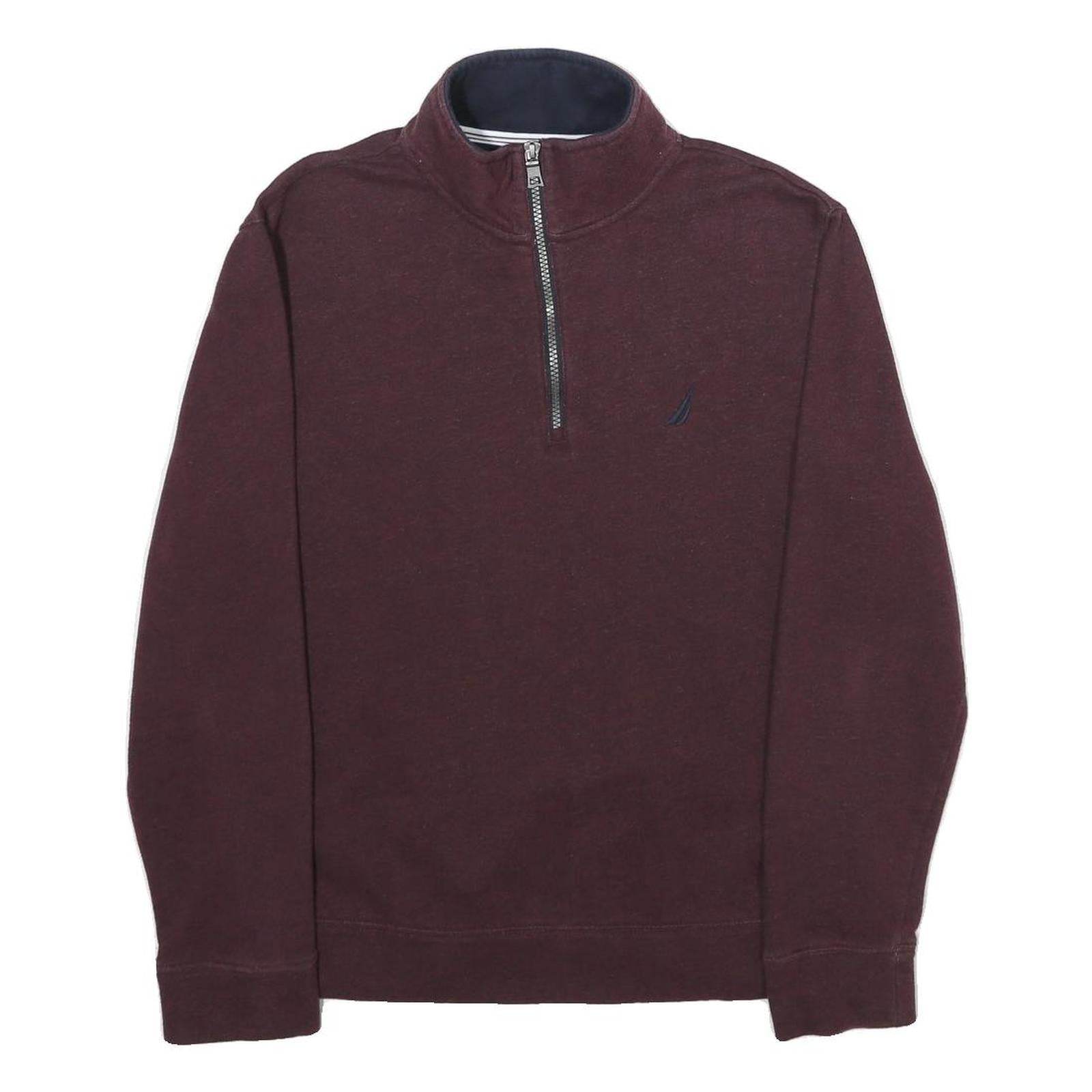 NAUTICA Mens Maroon 1/4 Zip Sweatshirt S Cotton Blend Casual Pullover