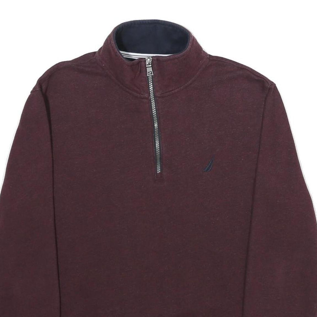 NAUTICA Mens Maroon 1/4 Zip Sweatshirt S Cotton Blend Casual Pullover
