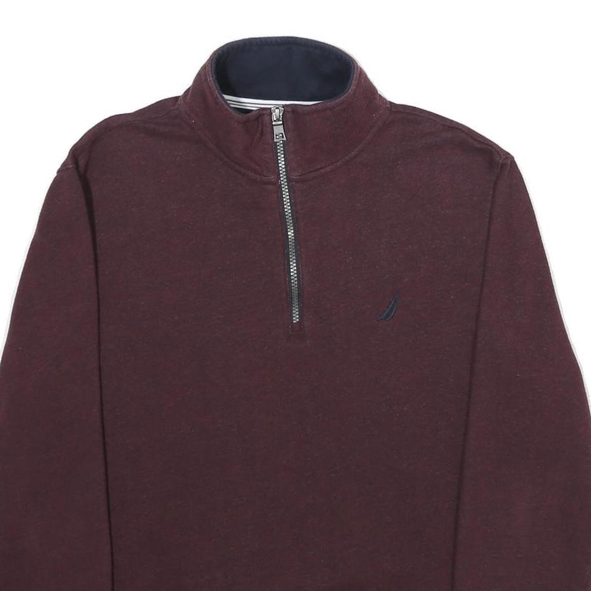 NAUTICA Mens Maroon 1/4 Zip Sweatshirt S Cotton Blend Casual Pullover