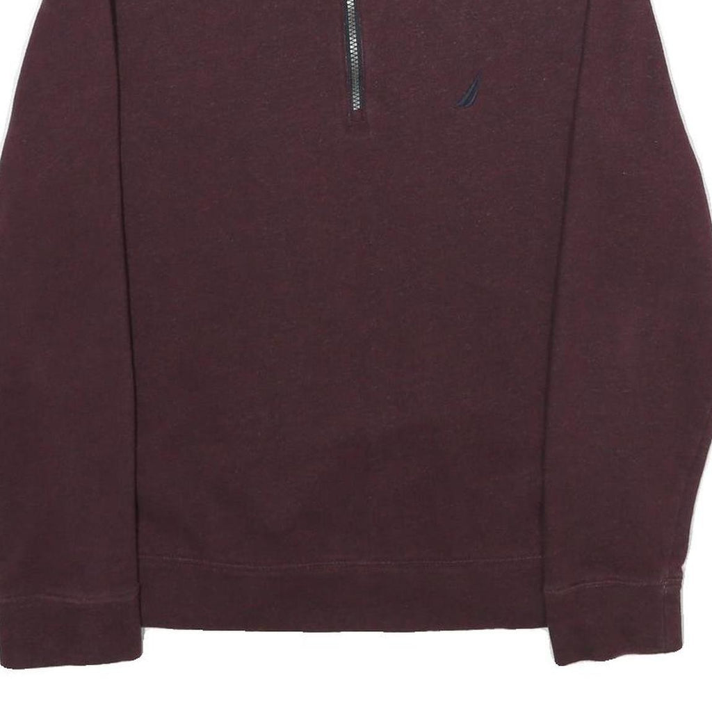 NAUTICA Mens Maroon 1/4 Zip Sweatshirt S Cotton Blend Casual Pullover