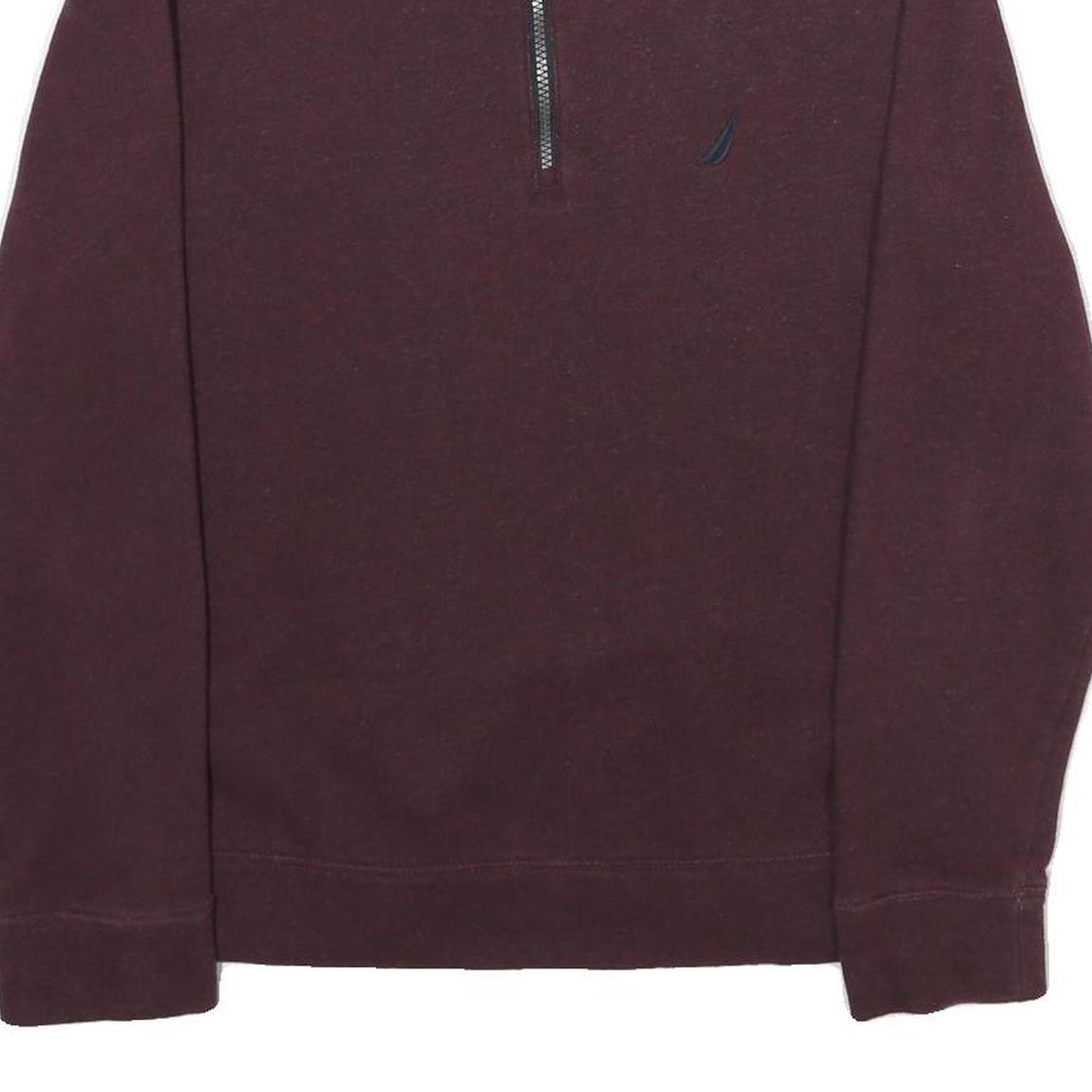 NAUTICA Mens Maroon 1/4 Zip Sweatshirt S Cotton Blend Casual Pullover