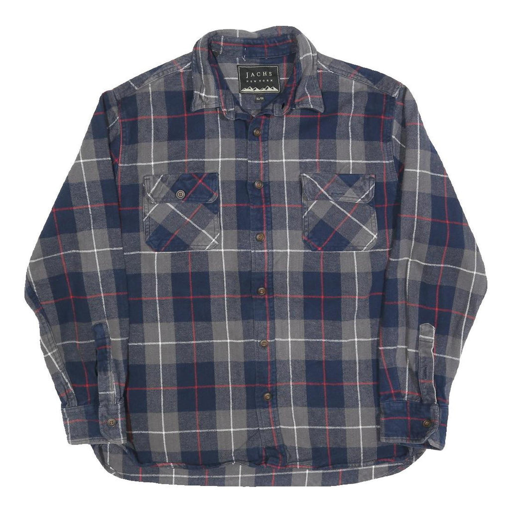 JACHS Mens Blue & Grey Check Shirt XL Casual Cotton Blend Buttoned Chest Pockets