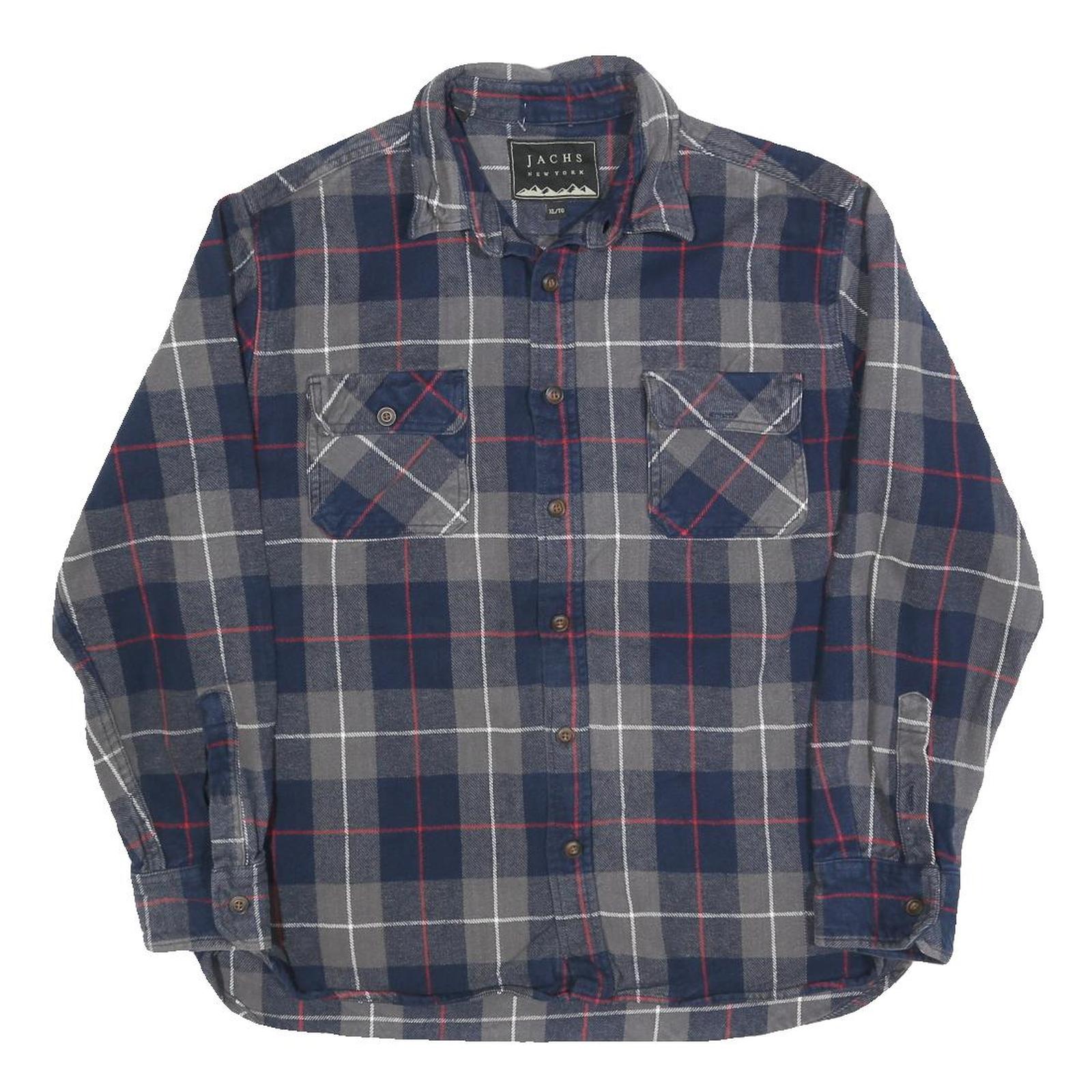 JACHS Mens Blue & Grey Check Shirt XL Casual Cotton Blend Buttoned Chest Pockets