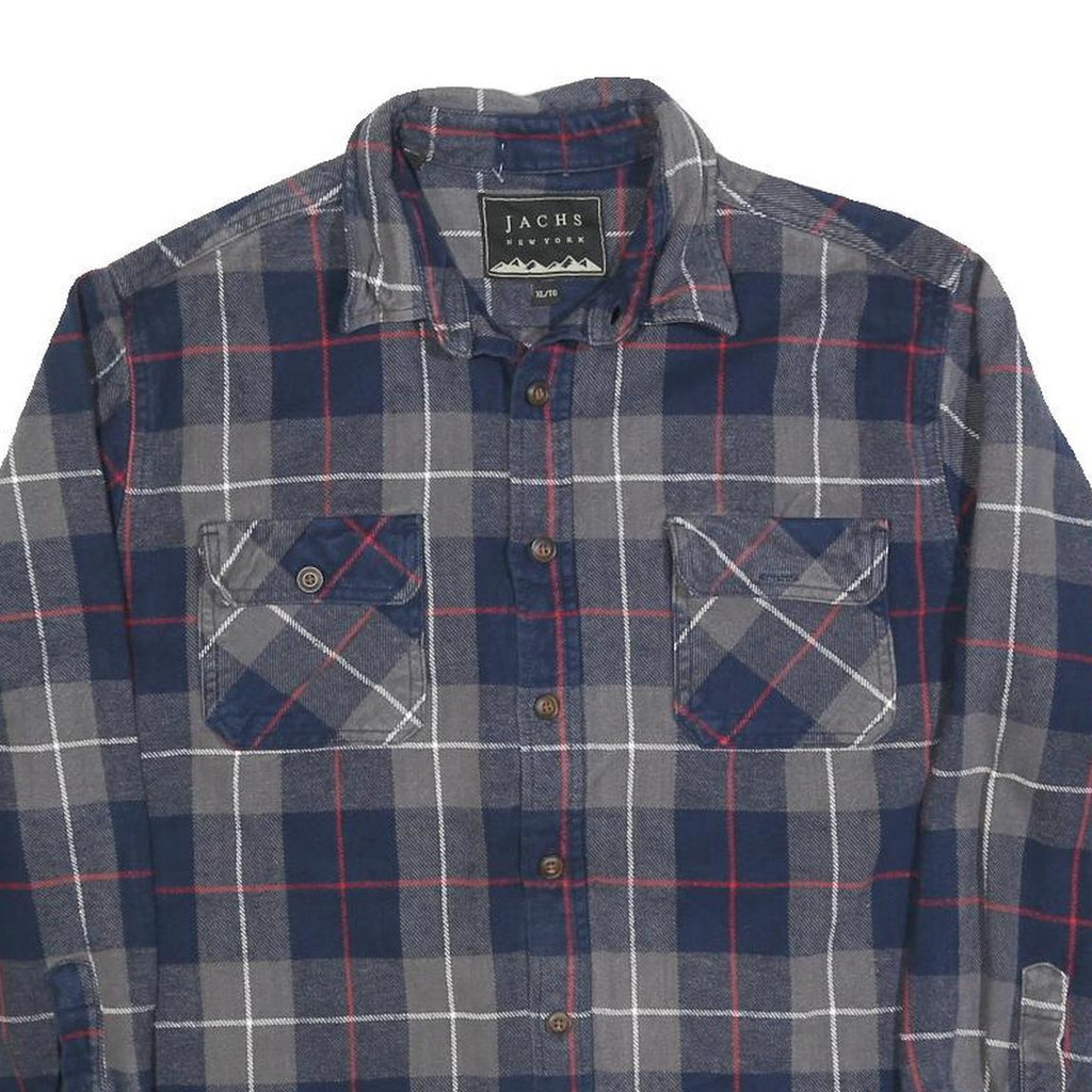 JACHS Mens Blue & Grey Check Shirt XL Casual Cotton Blend Buttoned Chest Pockets