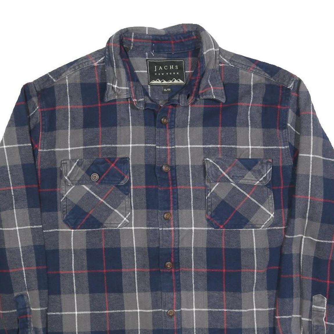 JACHS Mens Blue & Grey Check Shirt XL Casual Cotton Blend Buttoned Chest Pockets