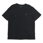 NAUTICA Mens Black Crew Neck Cotton T-Shirt L Small Logo Classic Fit
