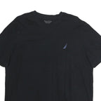 NAUTICA Mens Black Crew Neck Cotton T-Shirt L Small Logo Classic Fit