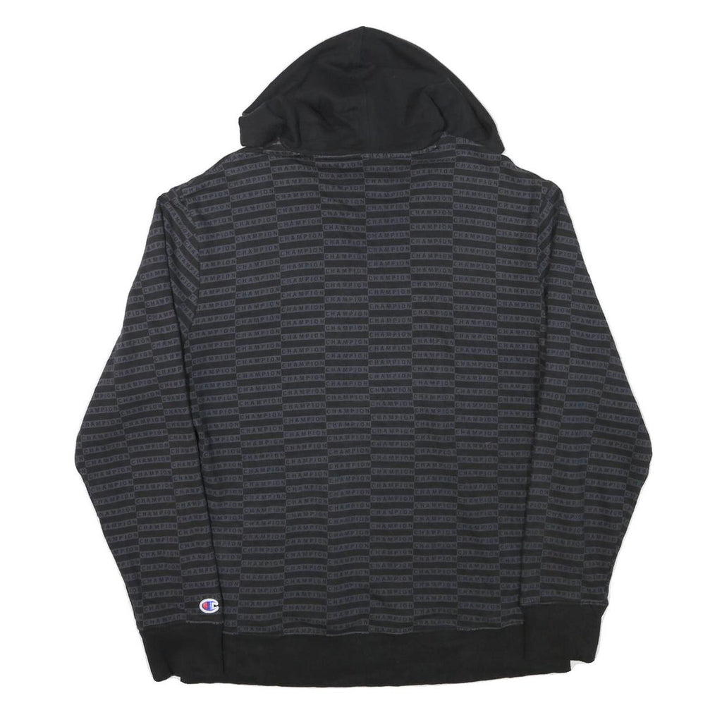CHAMPION Mens Black All Over Logo Print Pullover Hoodie M Sweatshirt