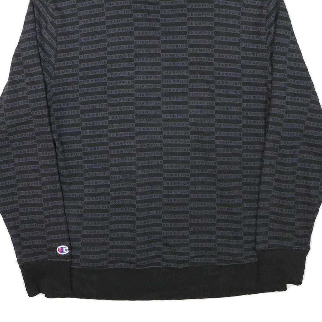 CHAMPION Mens Black All Over Logo Print Pullover Hoodie M Sweatshirt