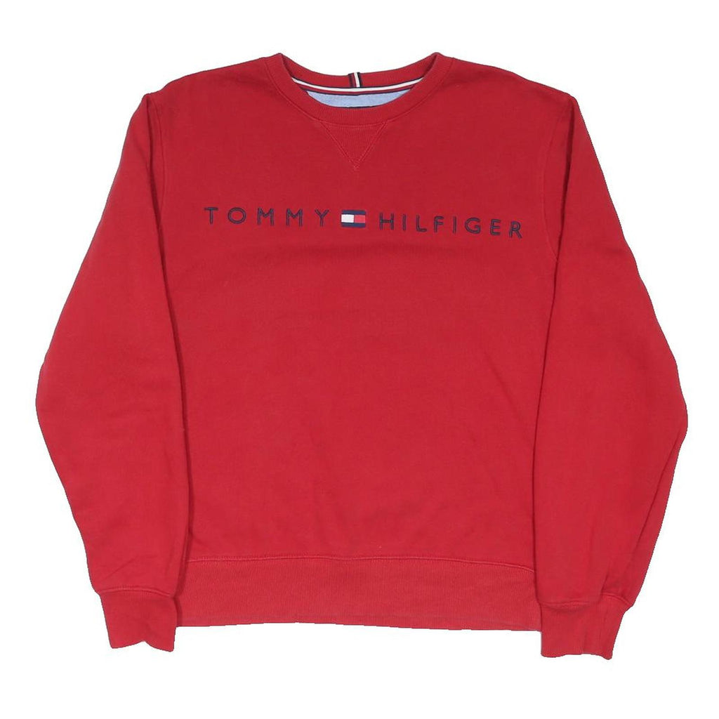TOMMY HILFIGER Womens Red Sweatshirt Crew Neck M Logo Embroidered Cotton Blend