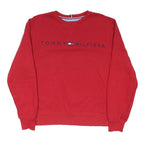 TOMMY HILFIGER Womens Red Sweatshirt Crew Neck M Logo Embroidered Cotton Blend