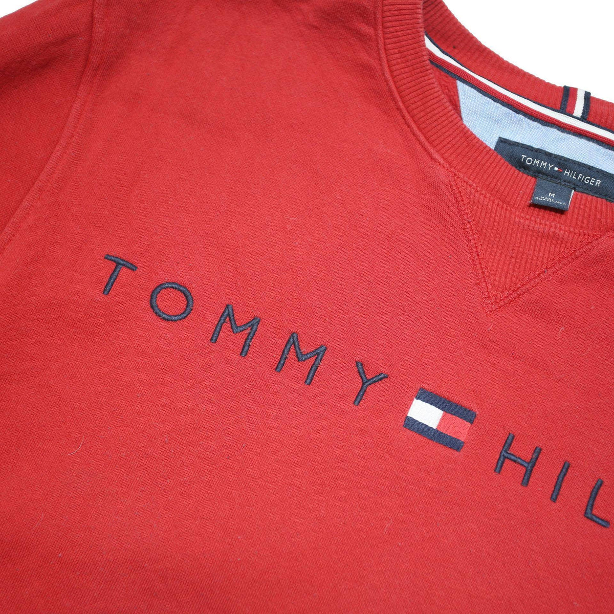 TOMMY HILFIGER Womens Red Sweatshirt Crew Neck M Logo Embroidered Cotton Blend