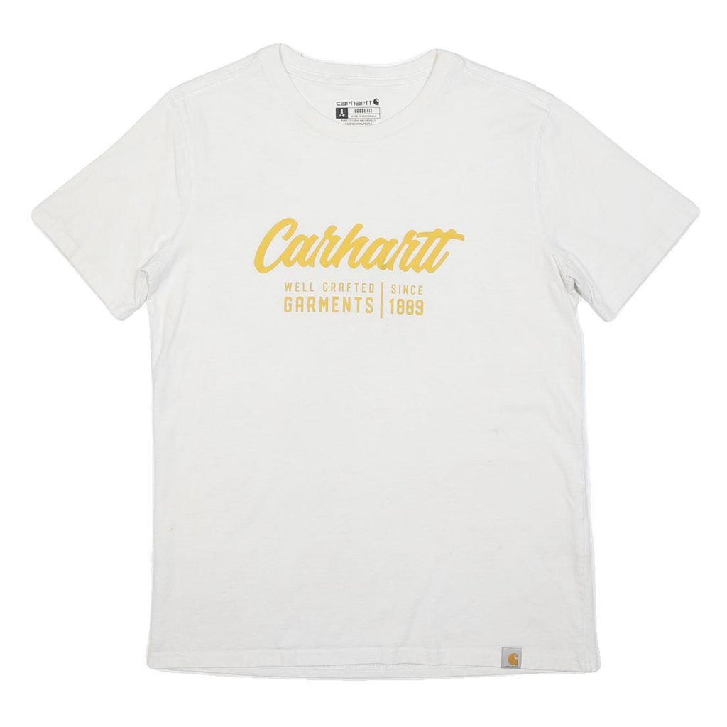 CARHARTT Womens White Yellow Graphic T-Shirt S Short Sleeve Crew Neck Casual