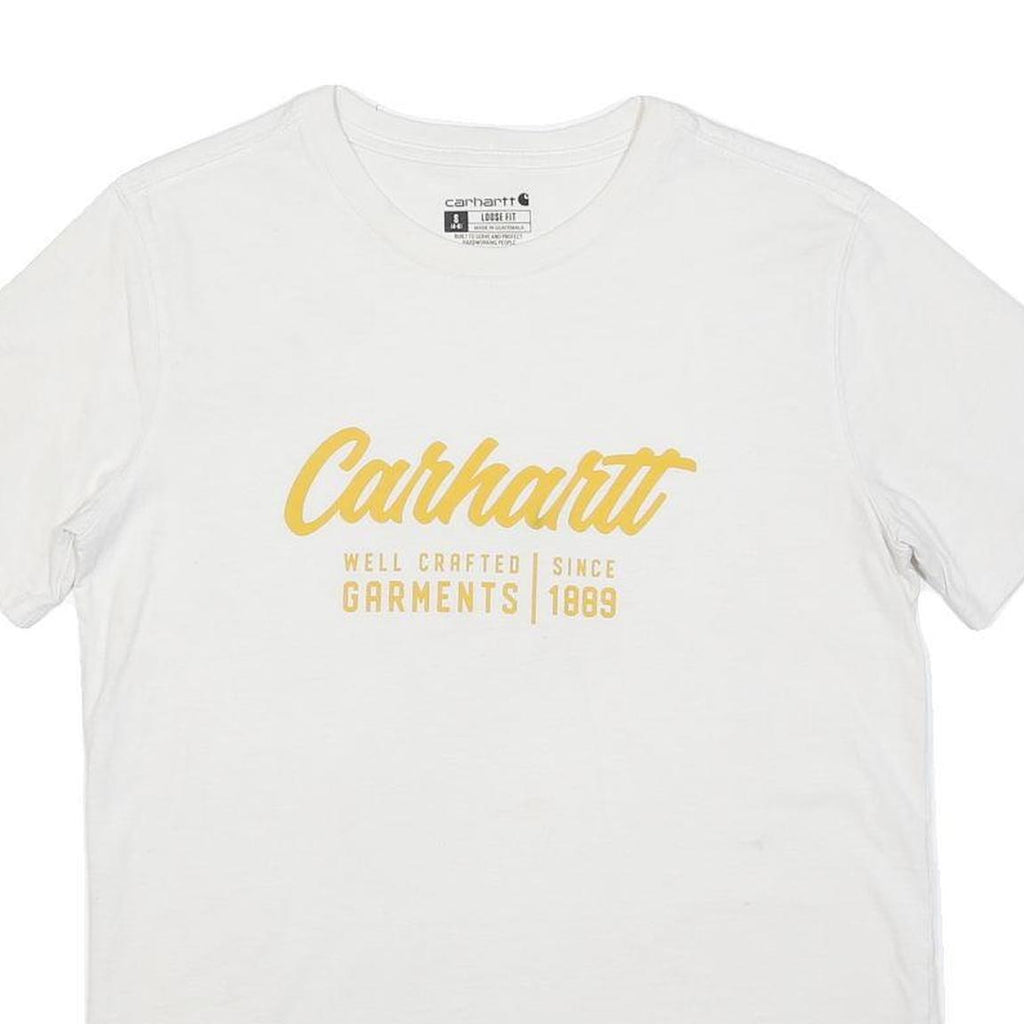 CARHARTT Womens White Yellow Graphic T-Shirt S Short Sleeve Crew Neck Casual