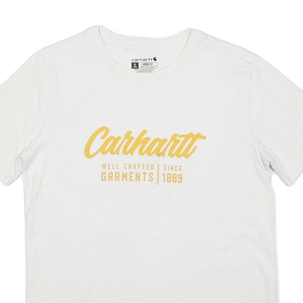 CARHARTT Womens White Yellow Graphic T-Shirt S Short Sleeve Crew Neck Casual