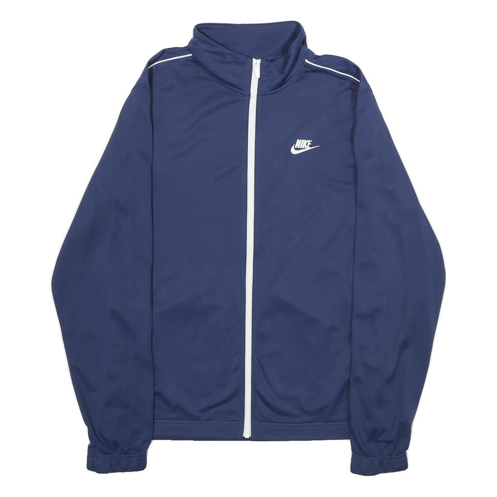 NIKE Mens Blue & White Track Jacket S Polyester Plain Zip Athletic Sportswear
