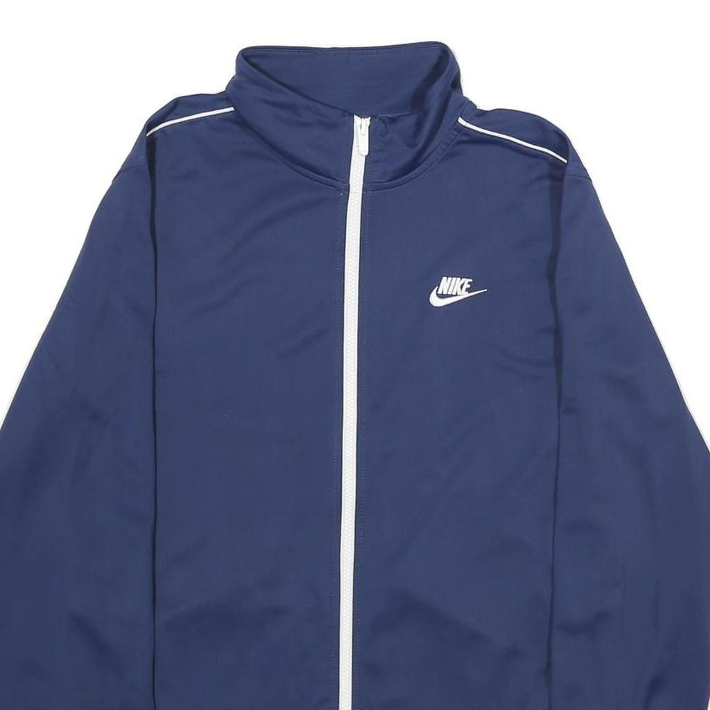NIKE Mens Blue & White Track Jacket S Polyester Plain Zip Athletic Sportswear