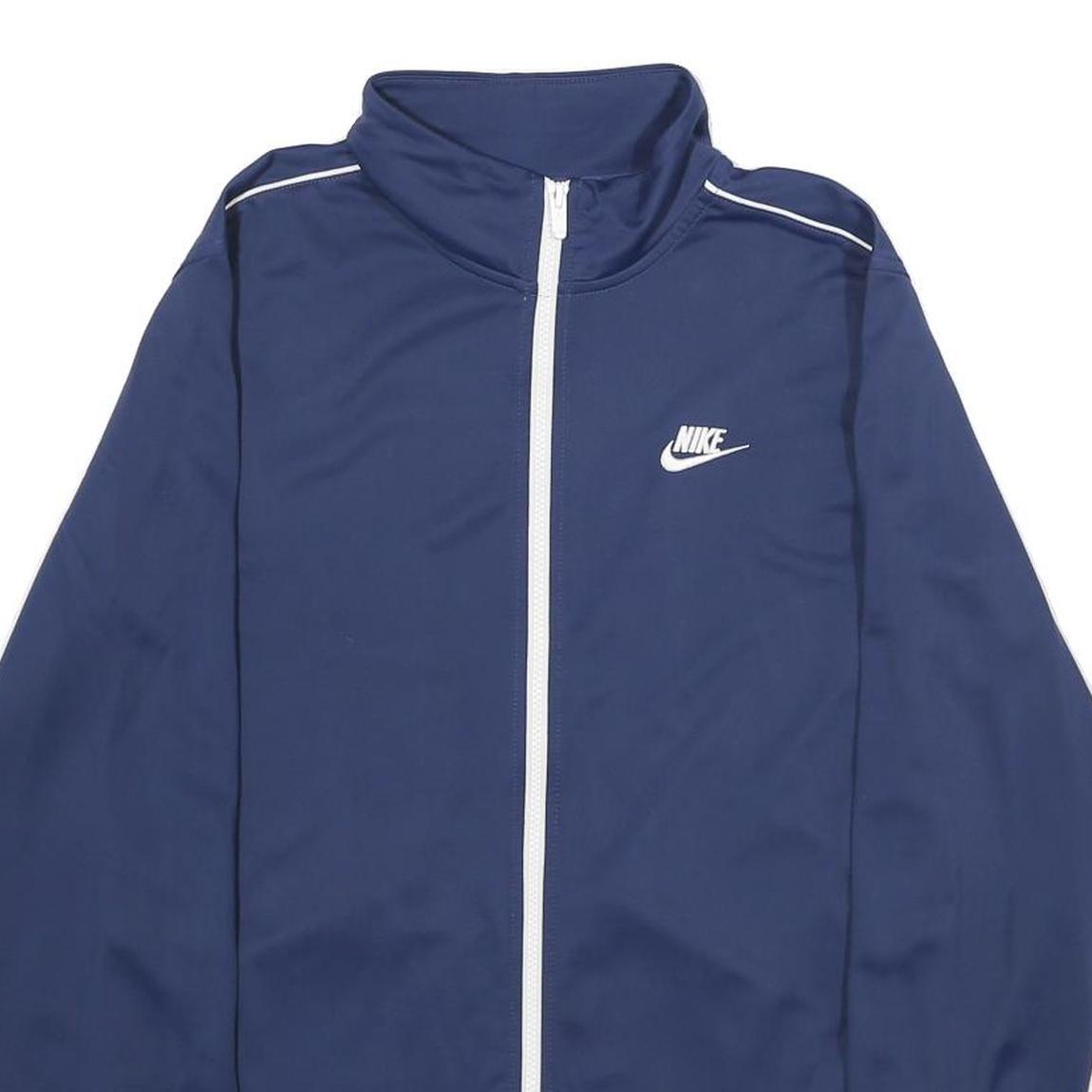 NIKE Mens Blue & White Track Jacket S Polyester Plain Zip Athletic Sportswear