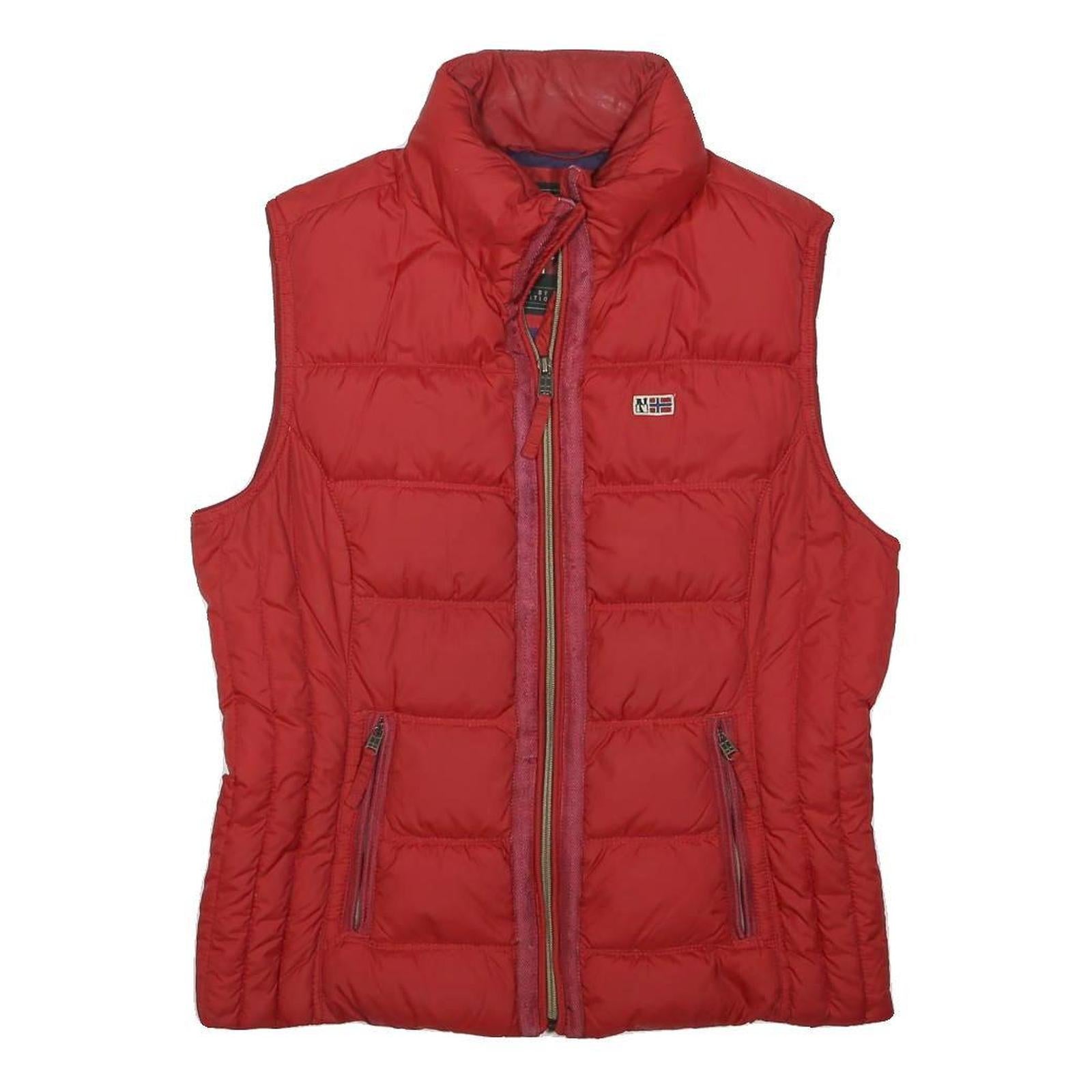 NAPAPIJRI Womens Red Sleeveless Quilted Jacket M Polyester Blend Zip Puffer Vest