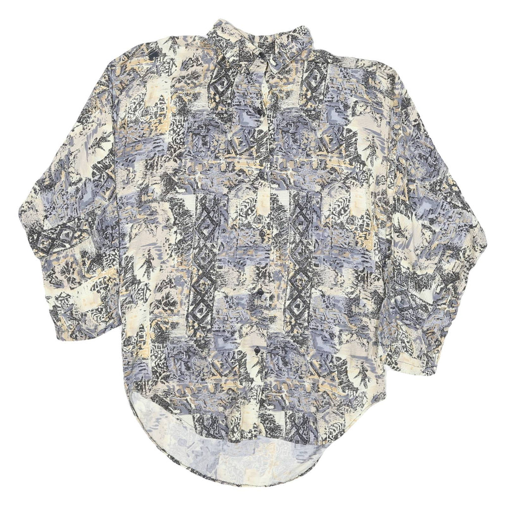 Womens Cream & Grey Abstract Pattern Cotton Blend Shirt L Oversized Casual