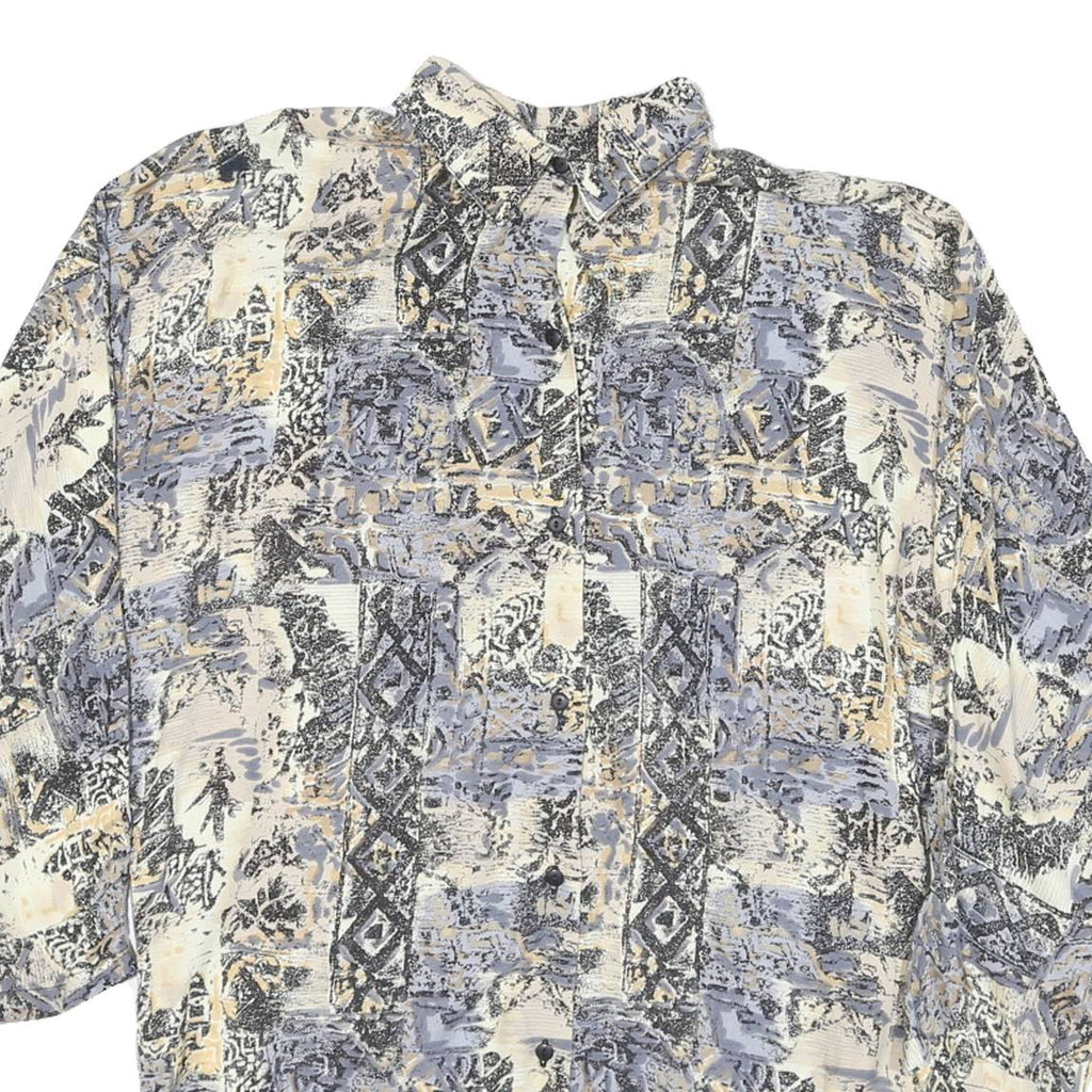 Womens Cream & Grey Abstract Pattern Cotton Blend Shirt L Oversized Casual
