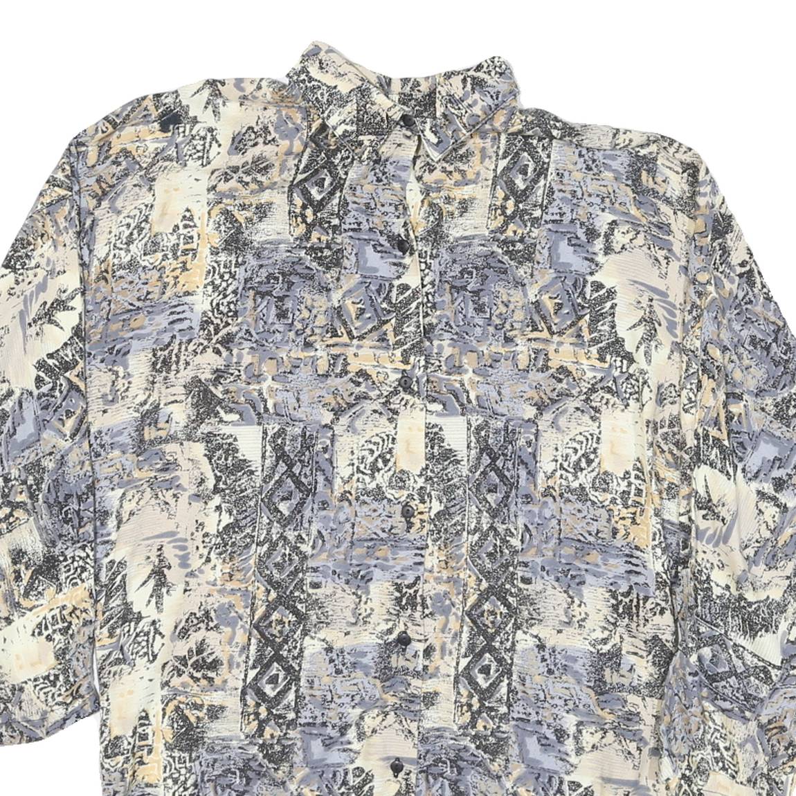 Womens Cream & Grey Abstract Pattern Cotton Blend Shirt L Oversized Casual