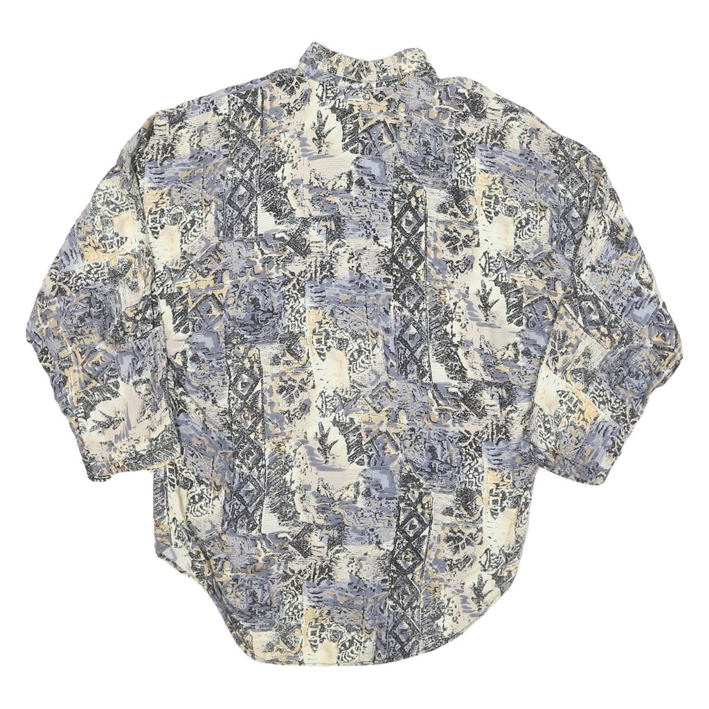 Womens Cream & Grey Abstract Pattern Cotton Blend Shirt L Oversized Casual