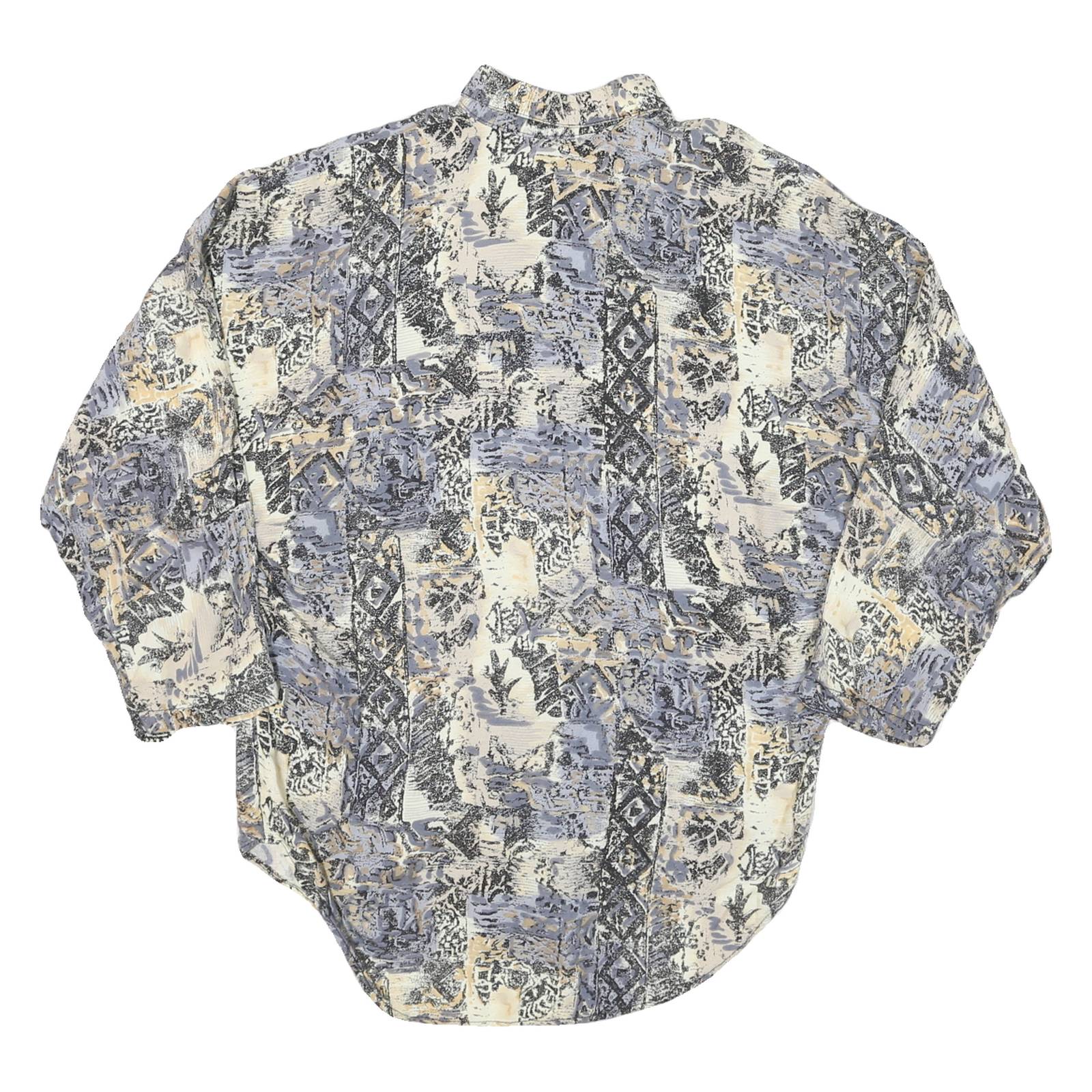 Womens Cream & Grey Abstract Pattern Cotton Blend Shirt L Oversized Casual