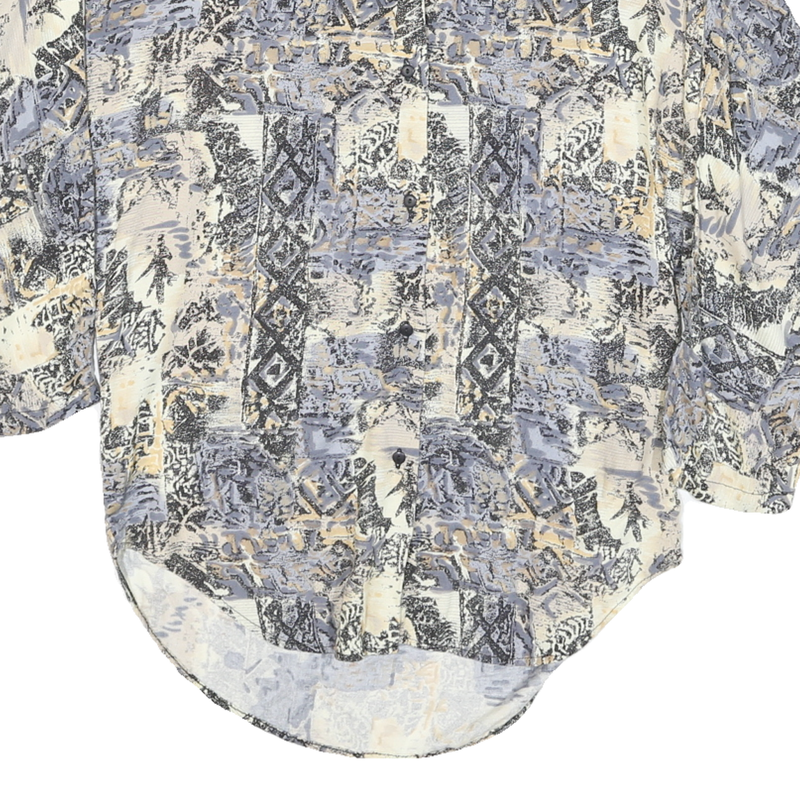 Womens Cream & Grey Abstract Pattern Cotton Blend Shirt L Oversized Casual