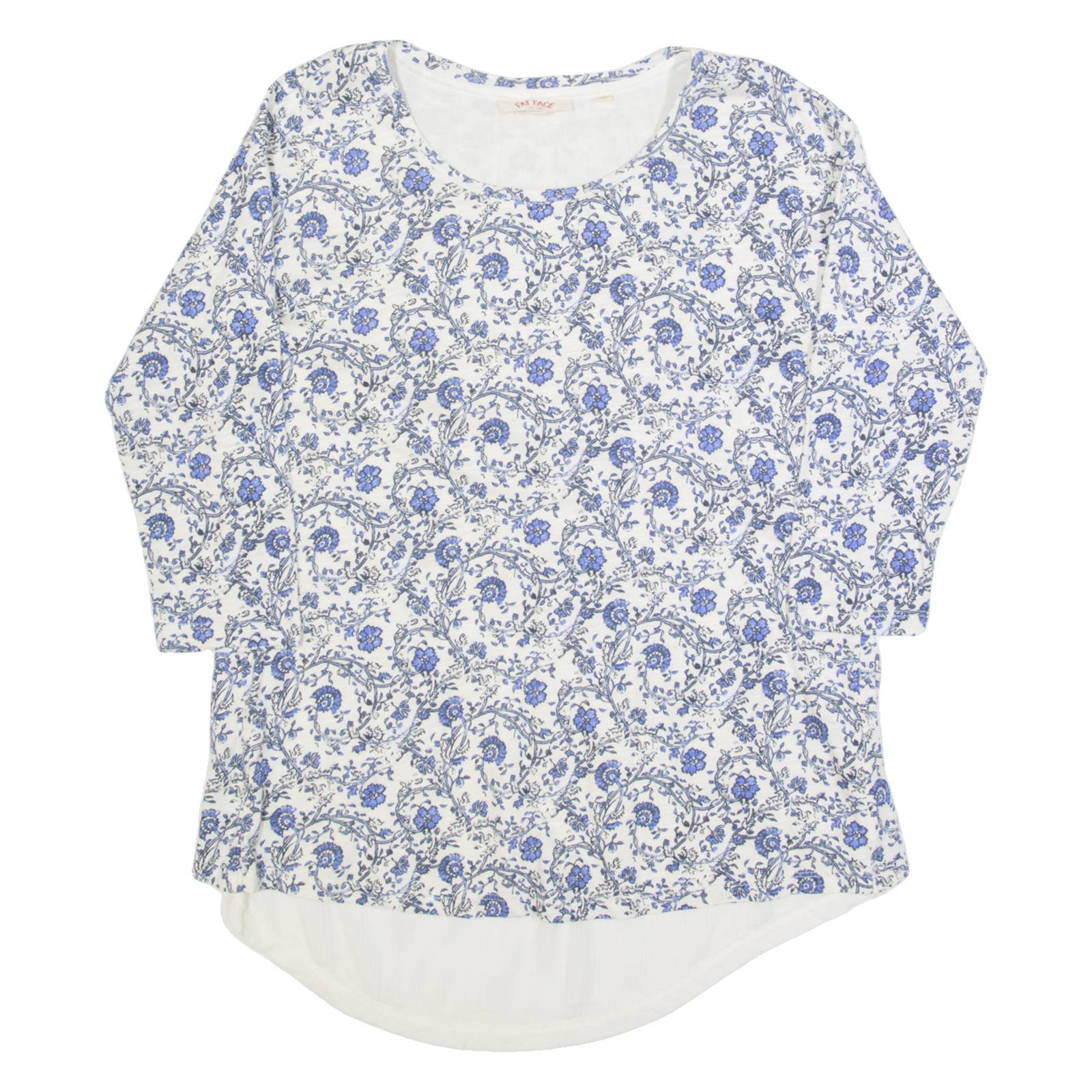 FAT FACE Womens Printed Top Blue Long Sleeve Floral UK 8