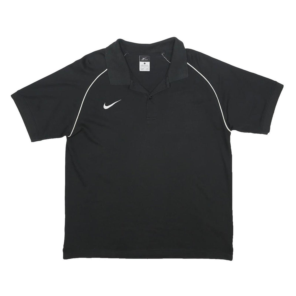 NIKE Mens Black Short Sleeve Plain Polo Shirt L Cotton Blend Sports Performance