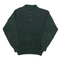 Mens Green Patterned Polo Jumper M Button Up Basic Knit Regular Fit Casual