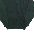 Mens Green Patterned Polo Jumper M Button Up Basic Knit Regular Fit Casual