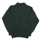 Mens Green Patterned Polo Jumper M Button Up Basic Knit Regular Fit Casual