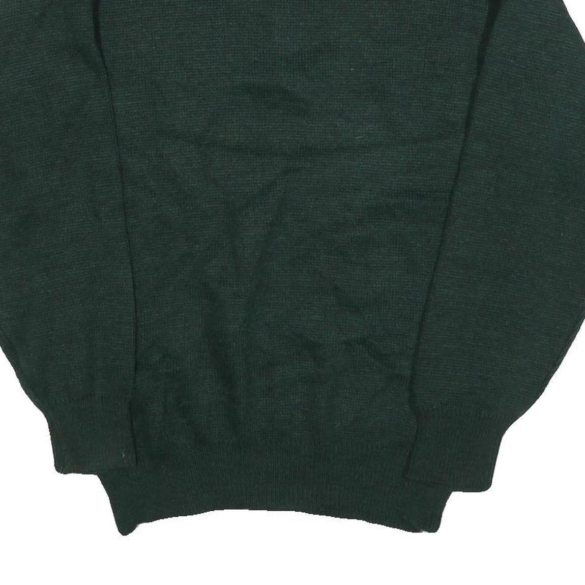 Mens Green Patterned Polo Jumper M Button Up Basic Knit Regular Fit Casual