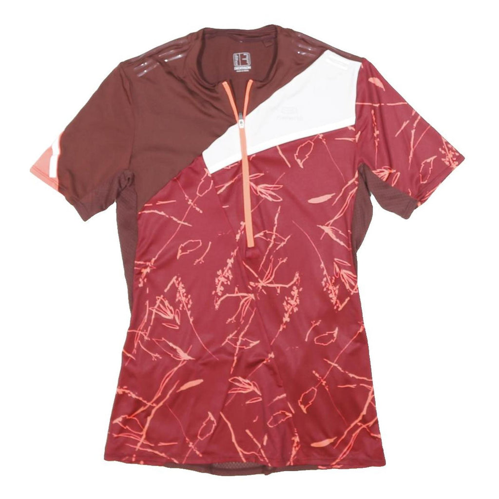 DECATHLON Mens Burgundy & Pink Graphic T-Shirt XS Short Sleeve Crew Neck Sports