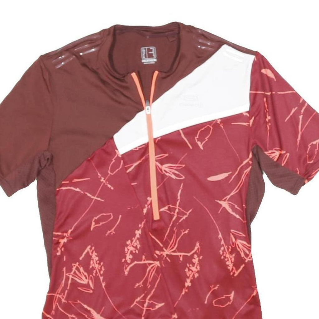 DECATHLON Mens Burgundy & Pink Graphic T-Shirt XS Short Sleeve Crew Neck Sports