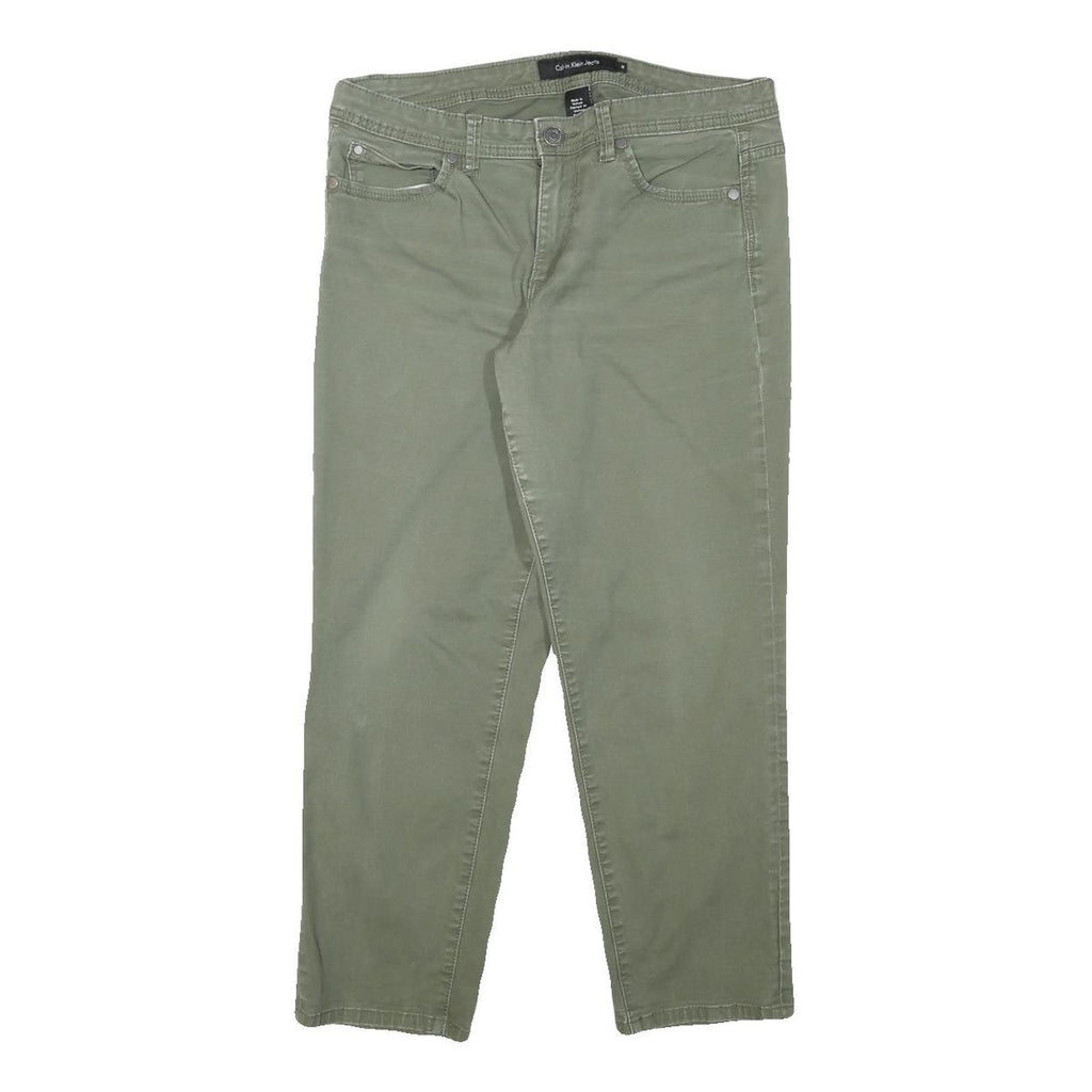 CALVIN KLEIN JEANS Womens Slim Fit Olive Green Cotton Blend Trousers W31 L25