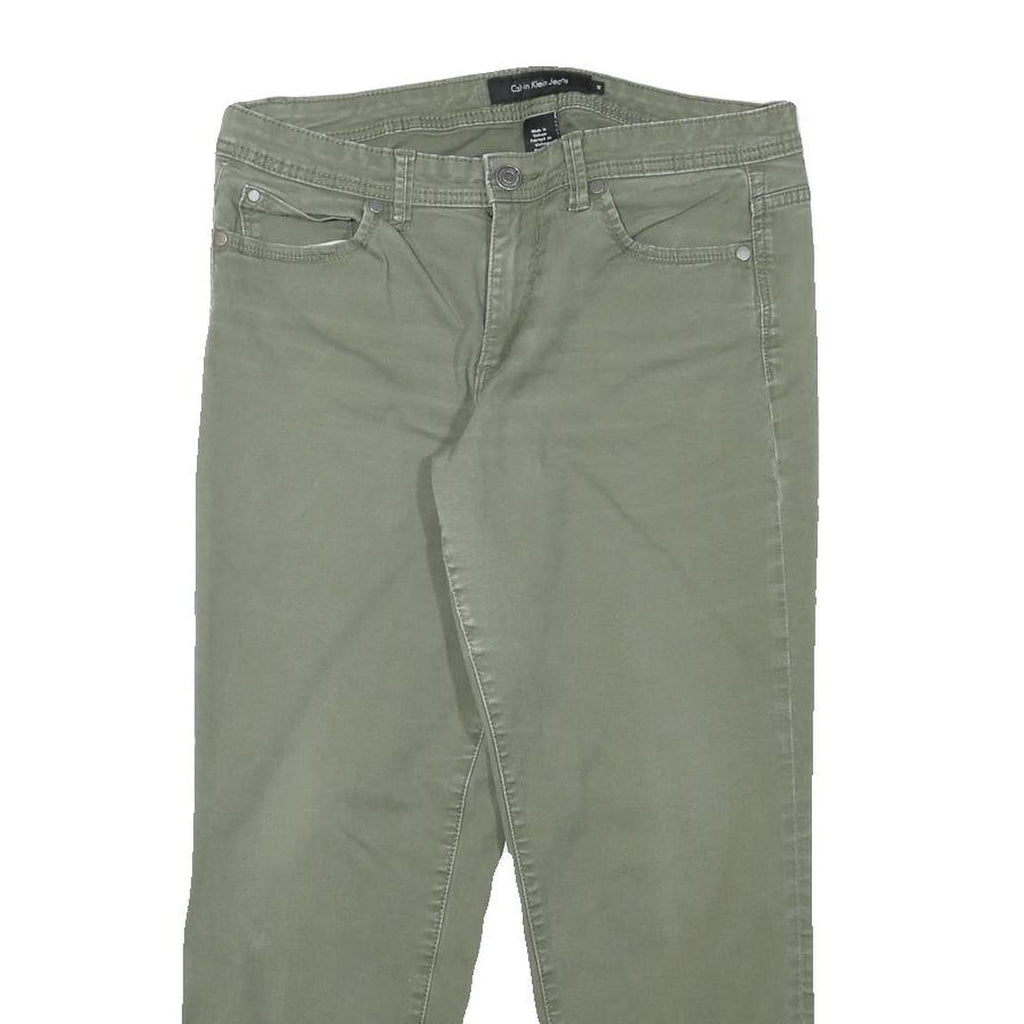 CALVIN KLEIN JEANS Womens Slim Fit Olive Green Cotton Blend Trousers W31 L25