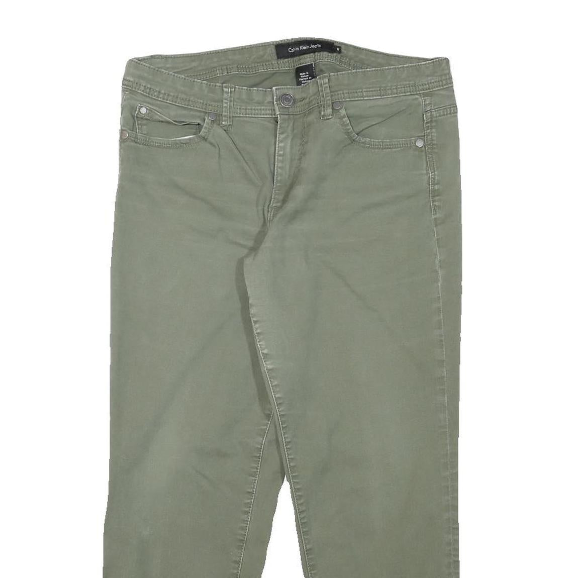 CALVIN KLEIN JEANS Womens Slim Fit Olive Green Cotton Blend Trousers W31 L25